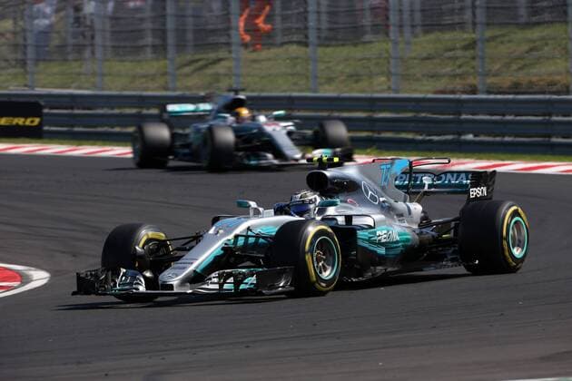 Hungarian Grand Prix, Hungaroring 27 - 30 July 2017 30.07.2017 - Race, Valtteri Bottas (FIN) Mercedes AMG F1 W08 leads Lewis Hamilton (GBR) Mercedes AMG F1 W08 