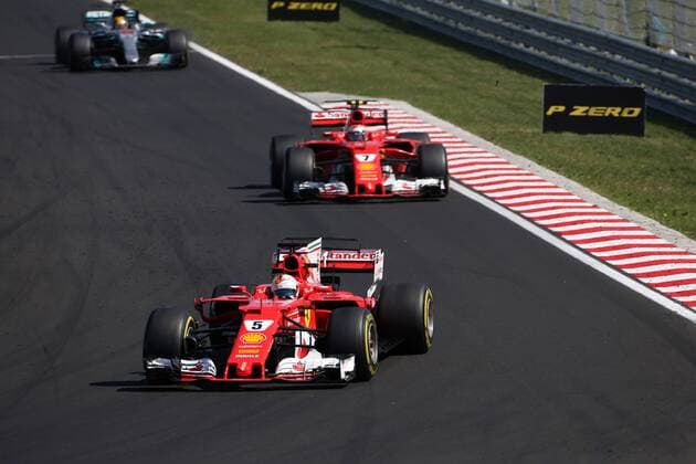 Hungarian Grand Prix, Hungaroring 27 - 30 July 2017 30.07.2017 - Race, Sebastian Vettel (GER) Scuderia Ferrari SF70H leads Kimi Raikkonen (FIN) Scuderia Ferrari SF70H 