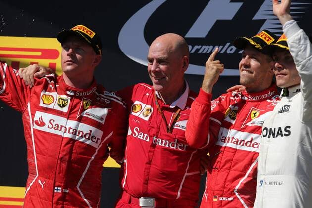 Hungarian Grand Prix, Hungaroring 27 - 30 July 2017 30.07.2017 - Race, 2nd place Kimi Raikkonen (FIN) Scuderia Ferrari SF70H, Jock Clear (GBR) Ferrari Engineering Director, Sebastian Vettel (GER) Scuderia Ferrari SF70H race winner and 3rd place Valtteri Bottas (FIN) Mercedes AMG F1 W08 