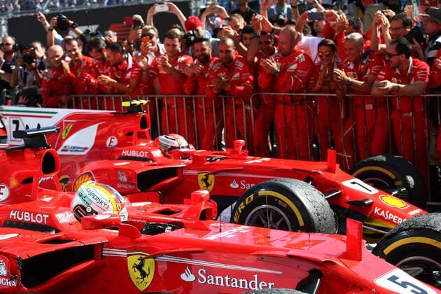 Hungarian Grand Prix, Hungaroring 27 - 30 July 2017 30.07.2017 - Race, Sebastian Vettel (GER) Scuderia Ferrari SF70H race winner and 2nd place Kimi Raikkonen (FIN) Scuderia Ferrari SF70H 