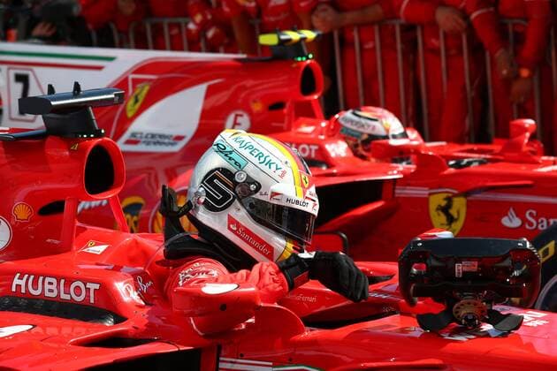 Hungarian Grand Prix, Hungaroring 27 - 30 July 2017 30.07.2017 - Race, Sebastian Vettel (GER) Scuderia Ferrari SF70H race winner and 2nd place Kimi Raikkonen (FIN) Scuderia Ferrari SF70H 