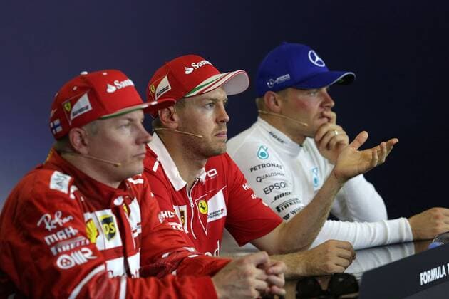 Hungarian Grand Prix, Hungaroring 27 - 30 July 2017 30.07.2017 - Race, press conference PK Pressekonferenz Kimi Raikkonen (FIN) Scuderia Ferrari SF70H, Sebastian Vettel (GER) Scuderia Ferrari SF70H and Valtteri Bottas (FIN) Mercedes AMG F1 W08 