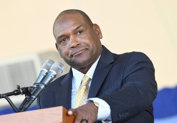 Tim Raines makes his induction speech at the Baseball Hall of Fame induction ceremony in Cooperstown, NY on July 30, 2017. Jeff Bagwell, Tim Raines and Ivan Rodr?guez join John Schuerholz and Bud Selig as the Class of 2017.  NYP20170730122 GEORGExNAPOLITANO