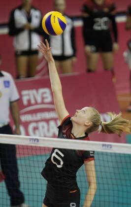 Jennifer Geerties GER) in action during the FIVB World Grand Prix 2017 volleyball match for third place between Czech Republic and Germany in Ostrava, Czech Republic, on July 30, 2017. (CTKxPhoto PetrxSznapka) CTKPhotoP201707300364701  SZN 11