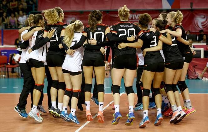 German volleyball national team Nationalteam celebrate win after the FIVB World Grand Prix 2017 volleyball match for third place between Czech Republic and Germany in Ostrava, Czech Republic, on July 30, 2017. (CTKxPhoto PetrxSznapka) CTKPhotoP201707300387601  SZN 26