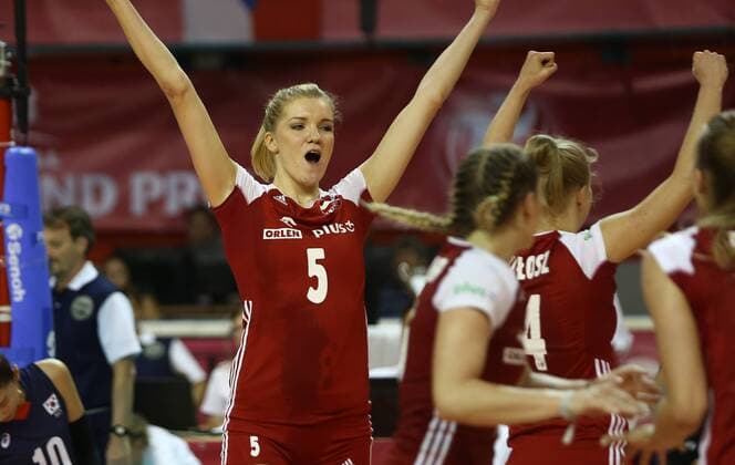 Agnieszka Kakolewska (POL) (left) celebrates win after the FIVB World Grand Prix 2017 volleyball final match between South Korea and Poland in Ostrava, Czech Republic, on July 30, 2017. (CTKxPhoto PetrxSznapka) CTKPhotoP201707300499001  SZN 40