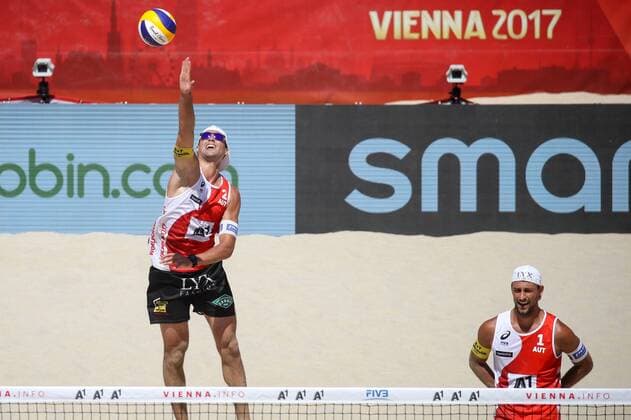 Beach volleyball Beachvolleyball - FIVB World Championships 2017 VIENNA,AUSTRIA,31.JUL.17 - BEACH VOLLEYBALL - FIVB World Championships, men. Image shows Thomas Kunert and Christoph Dressler (AUT). GEPAxpictures xMaticxKlansek