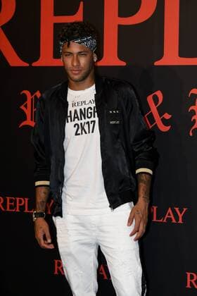 Brazilian football star Neymar poses as he arrives at the Replay new Fall Winter 2017 18 collection with a label heritage for new Rebels & Heroes in Shanghai, China, 31 July 2017. Neymar, Karen Mok pair up to highlight Replay new Fall Winter 2017 18 collection in Shanghai  20170731_61884