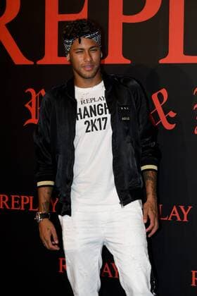 Brazilian football star Neymar poses as he arrives at the Replay new Fall Winter 2017 18 collection with a label heritage for new Rebels & Heroes in Shanghai, China, 31 July 2017. Neymar, Karen Mok pair up to highlight Replay new Fall Winter 2017 18 collection in Shanghai  20170731_30998