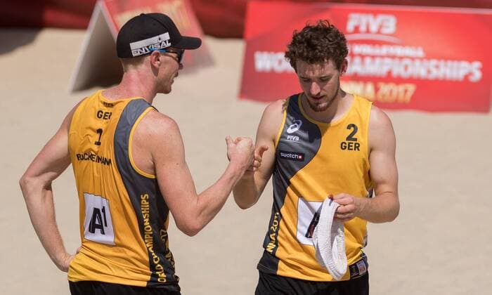 FIVB Beach volleyball Beachvolleyball World Championships Vienna 2017 am 01.08.2017 Markus BOECKERMANN, Lars FLUEGGEN (GER); FIVB Beach Volleyball World Championships Vienna 2017 am 01.08.2017, Donauinsel Wien (Oesterreich). xPWx