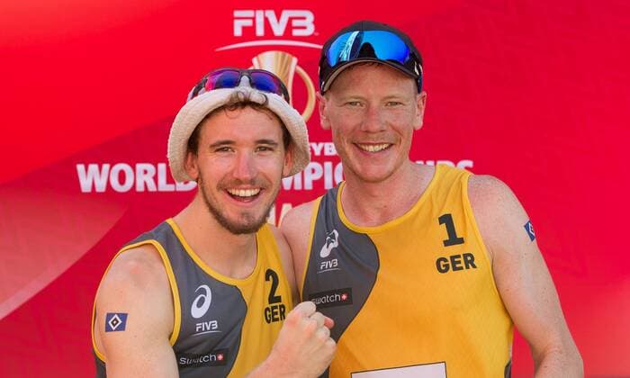 FIVB Beach volleyball Beachvolleyball World Championships Vienna 2017 am 01.08.2017 Lars FLUEGGEN, Markus BOECKERMANN (GER); FIVB Beach Volleyball World Championships Vienna 2017 am 01.08.2017, Donauinsel Wien (Oesterreich). xPWx
