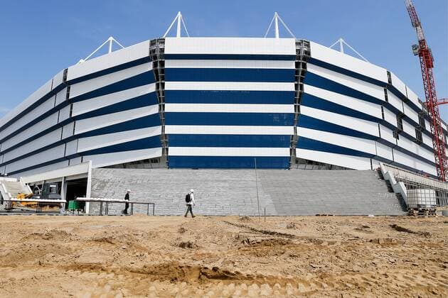 KALININGRAD, RUSSIA - AUGUST 1, 2017: A view of Kaliningrad Stadium that is under construction for the 2018 FIFA World Cup WM Weltmeisterschaft Fussball in Russia. Vitaly Nevar TASS  TS059D48