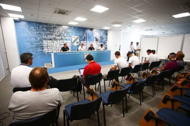 SOCCER - UEFA CL quali, Rijeka vs RBS, preview RIJEKA,CROATIA,01.AUG.17 - SOCCER - UEFA Champions League qualification, HNK Rijeka vs Red Bull Salzburg, preview, press conference PK Pressekonferenz RBS. Image shows head coach Marco Rose and Duje Caleta-Car (RBS). GEPAxpictures xFelixxRoittner