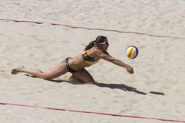 VIENNA, AUSTRIA - AUGUST 03: Chantal Laboureur of Germany in action during Day 7 of the FIVB Beach volleyball Beachvolleyball World Championships 2017 on August 3, 2017 in Vienna, Austria. (Photo by Michael Kunkel Hoch Zwei) Vienna Austria xHOCHxZWEIx