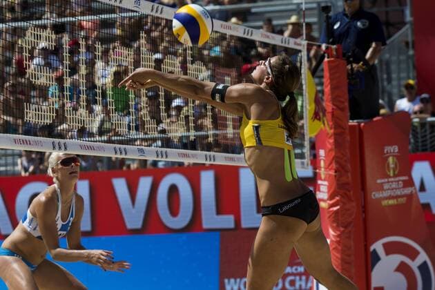 VIENNA, AUSTRIA - AUGUST 03: Chantal Laboureur of Germany in action during Day 7 of the FIVB Beach volleyball Beachvolleyball World Championships 2017 on August 3, 2017 in Vienna, Austria. (Photo by Michael Kunkel Hoch Zwei) Vienna Austria xHOCHxZWEIx