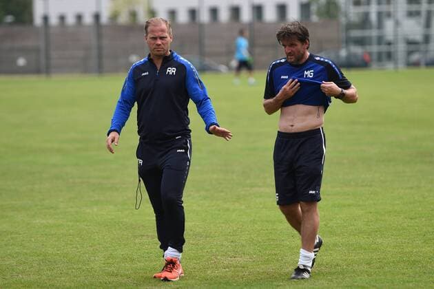 Fussball, Herren, Regionalliga Nordost, Saison 2017 18, Training BFC Dynamo, Cheftrainer Rene Rydlewicz (BFC Dynamo), Co-Trainer Martino Gatti (BFC Dynamo), 03.08.17, Copyright: xMichaelxHundtx xMatthiasxKochx
