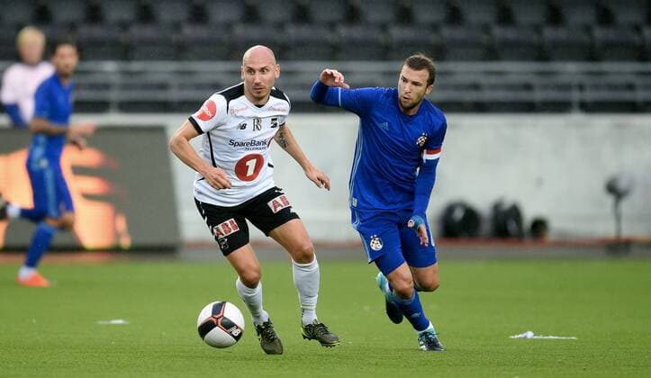 Fußball, EL Quali, Odds BK Skien - Dinamo Zagreb Fotball , 3. august 2017 , Europa League , Qual. Odd - Dinamo Zagreb Jone Samuelsen ,odd Domagoj Antolic , DZ 