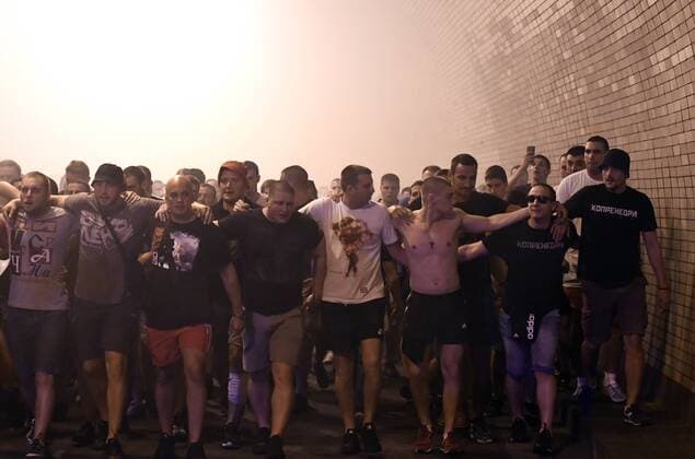 Fans of Crvena Zvezda Belgrade in action prior to the Football Champions League third qualifying round s return match: Sparta Praha vs Crvena Zvezda Belgrade in Prague, Czech Republic, April 3, 2018. (CTKxPhoto MichalxKrumphanzl) CTKPhotoP201708030852201  kru 5