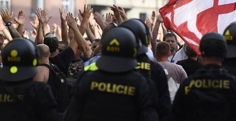 Fans of Crvena Zvezda Belgrade in action prior to the Football Champions League third qualifying round s return match: Sparta Praha vs Crvena Zvezda Belgrade in Prague, Czech Republic, April 3, 2018. (CTKxPhoto MichalxKrumphanzl) CTKPhotoP201708030854001  kru 7