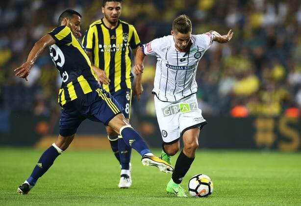 SOCCER - UEFA EL quali, Fenerbahce vs Sturm ISTANBUL,TURKEY,03.AUG.17 - SOCCER - UEFA Europa League qualification, Fenerbahce Istanbul vs SK Sturm Graz. Image shows Aatif Chahechouhe (Fenerbahce) and Thorsten Roecher (Sturm). GEPAxpictures xDanielxGoetzhaber