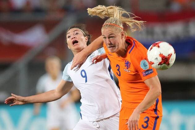 Jodie Taylor of England women, Stefanie van der Gragt of Holland Women during the semi-final UEFA WEURO 2017 match between The Netherlands and England at the Grolsch Veste on August 3, 2017 in Enschede, the Netherlands Women: The Netherlands v England UEFA WEURO 2017 2017 2018 xVIxVIxImagesx xTomxBodexMultimediaxIVx 8380621