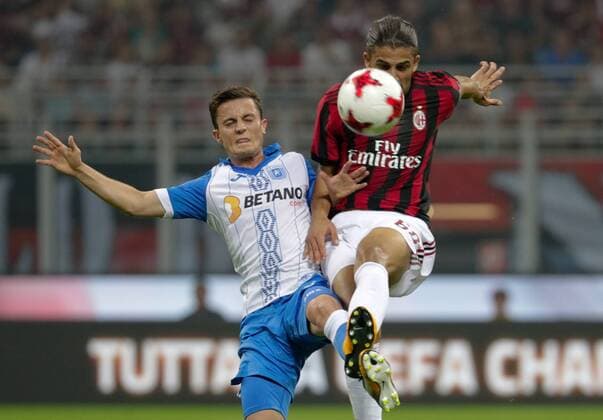 Ricardo Rodriguez and Radoslav Dimitrov during the UEFA Europa League match between AC Milan and Universitatea Craiova at Stadio San Siro, Milan, Italy on 3 August 2017. Copyright: xRobertoxBreganix 16100012