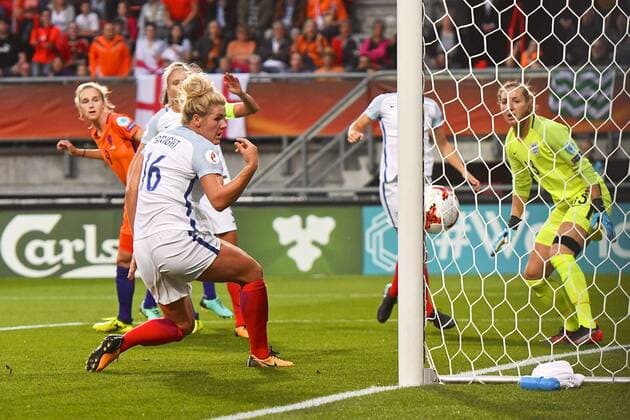 Netherlands Women v England Women UEFA Women s Euros 2017 Millie Bright of England looks on as Vivianne Miedema of Netherlands (left) scores their first goal to make it Netherlands 1 England 0 during the UEFA Women s Euros 2017 Semi-final match at De Grolsch Veste, Enschede Copyright: xKristianxKanex FIL-10476-0038 UK Newspapers OUT