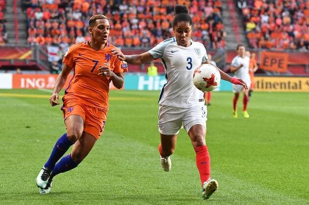Netherlands Women v England Women UEFA Women s Euros 2017 Shanice van de Sanden of Netherlands (left) and Demi Stokes of England (right) during the UEFA Women s Euros 2017 Semi-final match at De Grolsch Veste, Enschede Copyright: xKristianxKanex FIL-10476-0054 UK Newspapers OUT