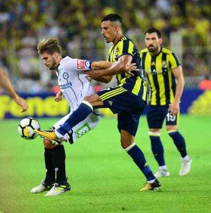 Nabil Dirar (R) of Fenerbahce and of Sturm Graz during the UEFA Europa League second leg match between Fenerbahce and Sturm Graz at Ulker Stadium in Istanbul , Turkey on 03 August 2017. Final scores : Fenerbahce 1 - Sturm Graz 1 