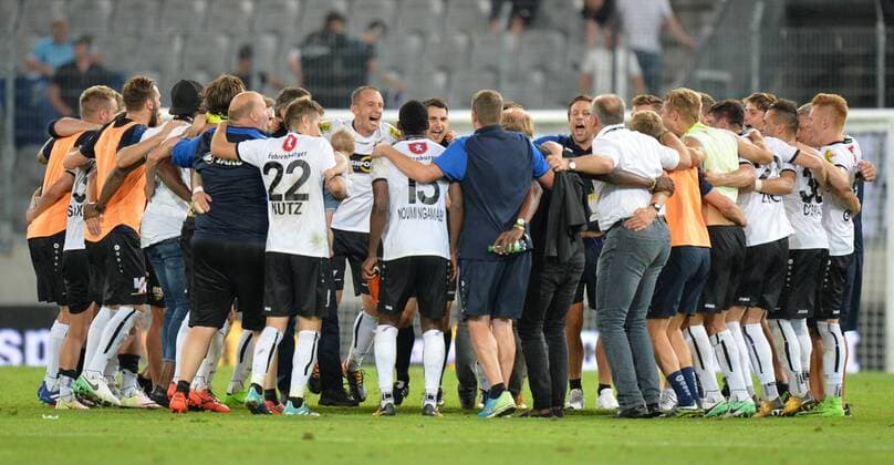 SOCCER - UEFA EL quali, Altach vs Gent INNSBRUCK,AUSTRIA,03.AUG.17 - SOCCER - UEFA Europa League qualification, SCR Altach vs KAA Gent. Image shows the rejoicing of Altach. GEPAxpictures xAmirxBeganovic