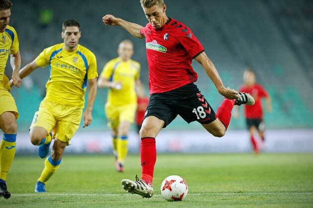 NK Domzale DomÅ¾ale vs. SC Freiburg Ljubljana, Laibach, Slowenien; Stadion StoÃ»ice, 3.8.2017 Fu?ball, UEFA; Europa-League-Qualifikation; Rückspiel, Saison 2017-2018 Nils PETERSEN, SC Freiburg Foto- und alle