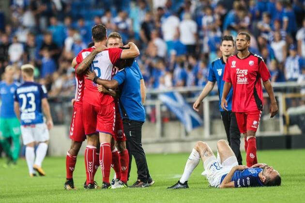 03.08.2017, Poznan , Lech Poznan - FC Utrecht , European football UEFA Europa League Lech Poznan - FC Utrecht , N Z Utrecht radosc po meczu Lech smutek , FOT. Adam Jastrzebowski newspix.pl --- Newspix.pl  20170803_awj_587