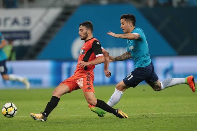 August 3, 2017 - Saint Petersburg, Russia - Stav Finish (L) of FC Bnei Yehuda and Sebastian Driussi of FC Zenit Saint Petersburg vie for the ball during the UEFA Europa League match, Third Qualifying Round, 2nd Leg between FC Zenit St. Petersburg and FC Bnei Yehuda at Saint Petersburg Stadium on August 03, 2017 in St. Petersburg, Russia. Zenit Saint Petersburg v Bnei Yehuda - UEFA Europa League Third Qualifying Round: Second Leg  - ZUMAn230 20170803_zaa_n230_182 Copyright: xIgorxRussakx