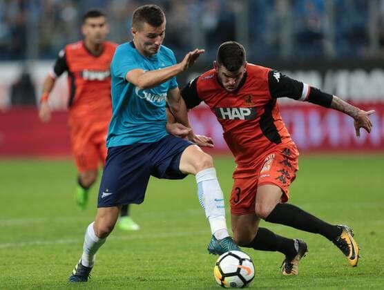 August 3, 2017 - Saint Petersburg, Russia - Dmitri Poloz (L) of FC Zenit Saint Petersburg and Ben Turjman of FC Bnei Yehuda vie for the ball during the UEFA Europa League match, Third Qualifying Round, 2nd Leg between FC Zenit St. Petersburg and FC Bnei Yehuda at Saint Petersburg Stadium on August 03, 2017 in St. Petersburg, Russia. Zenit Saint Petersburg v Bnei Yehuda - UEFA Europa League Third Qualifying Round: Second Leg  - ZUMAn230 20170803_zaa_n230_184 Copyright: xIgorxRussakx