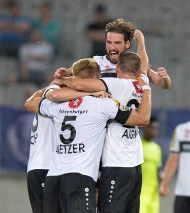 SOCCER - UEFA EL quali, Altach vs Gent INNSBRUCK,AUSTRIA,03.AUG.17 - SOCCER - UEFA Europa League qualification, SCR Altach vs KAA Gent. Image shows the rejoicing of Patrick Salomon (Altach). GEPAxpictures xAmirxBeganovic
