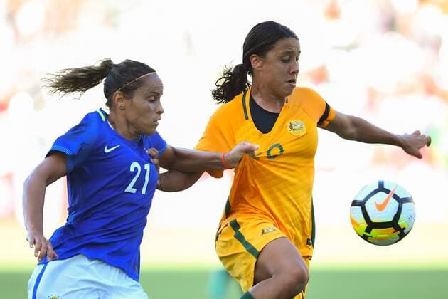 August 3, 2017 - Stubhub Center, California, United States - Carson, CA - Thursday August 03, 2017: Monica, Sam Kerr during a 2017 Tournament of Nations match between the women s national teams of Australia (AUS) and Brazil (BRA) at the StubHub Center. Monica, Sam Kerr - ZUMAt139 20170803_zaa_t139_104 Copyright: xBradxSmithx