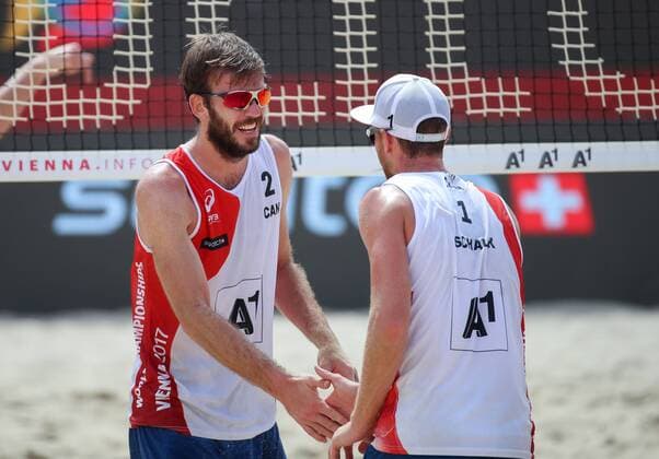 Beach volleyball Beachvolleyball - FIVB World Championships 2017 VIENNA,AUSTRIA,04.AUG.17 - BEACH VOLLEYBALL - FIVB World Championships. Image shows Ben Saxton and Chaim Schalk (CAN). GEPAxpictures xChristianxWalgram