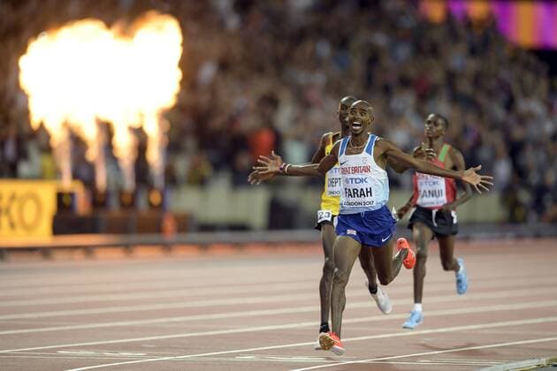 170804 Storbritanniens Mo Farah vinner 10 000 meter under dag ett av friidrotts-VM den 4 augusti 2017 i London.  Copyright: JOELxMARKLUND BB170804JM054