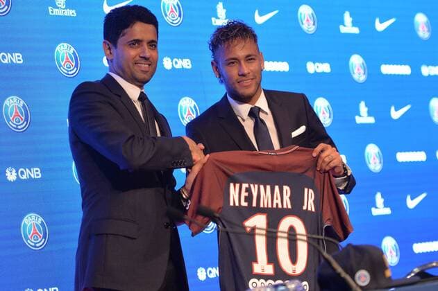 Nasser Al Khelaifi (PRESIDENT PSG) - 10 NEYMAR JR (psg) FOOTBALL : Presentation de Neymar Jr nouvelle recrue du Paris SG - Ligue 1 - 04 08 2017 AnthonyBIBARD FEP Panoramic 