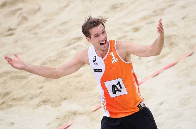 Beach volleyball Beachvolleyball - FIVB World Championships 2017 VIENNA,AUSTRIA,05.AUG.17 - BEACH VOLLEYBALL - FIVB World Championships. Image shows the rejoicing of Maarten Van Garderen (NED). GEPAxpictures xChristianxWalgram
