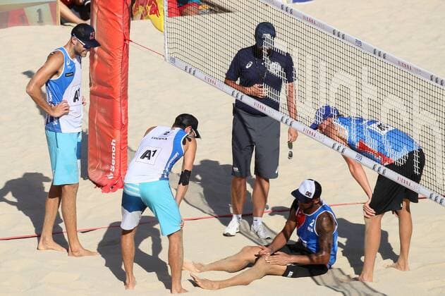 Beach volleyball Beachvolleyball - FIVB World Championships 2017 VIENNA,AUSTRIA,05.AUG.17 - BEACH VOLLEYBALL - FIVB World Championships, men. Image shows Phil Dalhausser and Nick Lucena (USA) and Nikita Liamin and Viacheslav Krasilnikov (RUS). GEPAxpictures xMaticxKlansek