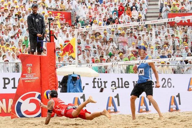 Beach volleyball Beachvolleyball - FIVB World Championships 2017 VIENNA,AUSTRIA,06.AUG.17 - BEACH VOLLEYBALL - FIVB World Championships, men. Image shows Alexander Horst (AUT) and Nikita Liamin (RUS). GEPAxpictures xMaticxKlansek