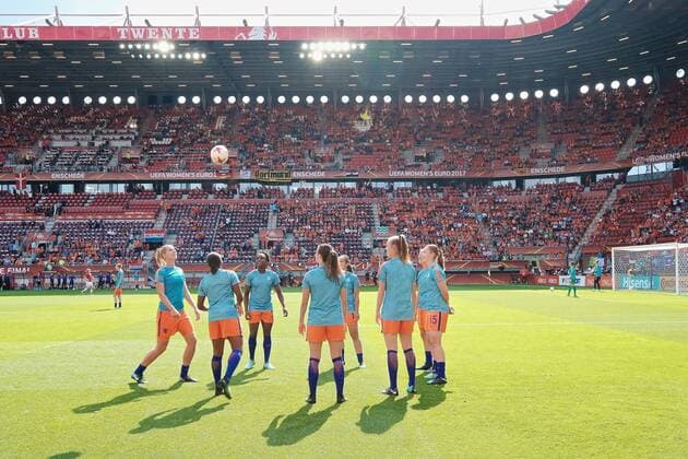 Netherlands v Denmark UEFA Women s Euros 2017 General view of the stadium showing Netherlands players warming up pictured ahead of the UEFA Women s Euros 2017 Final match at De Grolsch Veste, Enschede Copyright: xKristianxKanex FIL-10496-0029 UK Newspapers OUT