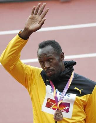 Usain Bolt of Jamaica waves with his bronze medal on the podium during the men s 100m award ceremony at the London 2017 IAAF World Championships in London, Britain, 06 August 2017. Justin Gatlin of the USA won the gold medal and the second placed compatriot Christian Coleman. London 2017 IAAF World Championships !ACHTUNG: NUR REDAKTIONELLE NUTZUNG!  Copyright: xLavandeiraxjrx LON 20170806-636376472894843315