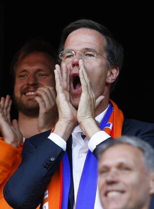 (170807) -- ENSCHEDE, Aug. 7, 2017 -- Dutch Prime Minister Mark Rutte reacts as he watches the UEFA Women s EURO 2017 soccer tournament final match between Netherlands and Denmark in Enschede, the Netherlands, Aug. 6, 2017. The Netherlands won 4-2 and claimed the title. ) (SP)NETHERLANDS-ENSCHEDE-UEFA-WOMEN S EURO 2017 FINAL-NETHERLANDS VS DENMARK YexPingfan 