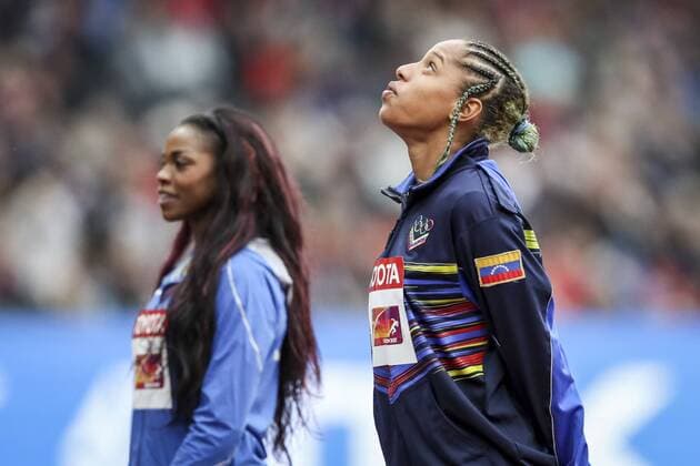 IAAF World Championships vom 04.-13.08.2017; London, 08.08.2017 Siegerehrung Dreisprung: Yulimar Rojas (VEN) am 08.08.2017 im London Stadium waehrend der IAAF World Championships vom 04.-13.08.2017 in London (Great Britain). xakx