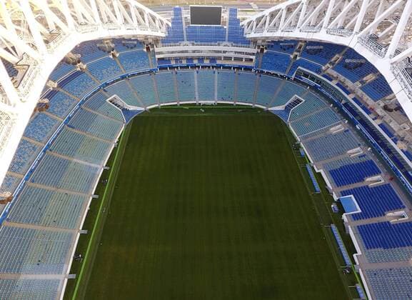 SOCHI, RUSSIA - AUGUST 8, 2017: A view of the Fisht Stadium in the Sochi Olympic Park. The stadium to host FIFA 2018 World Cup matches. Artyom Korotayev TASS  TS05AB2D