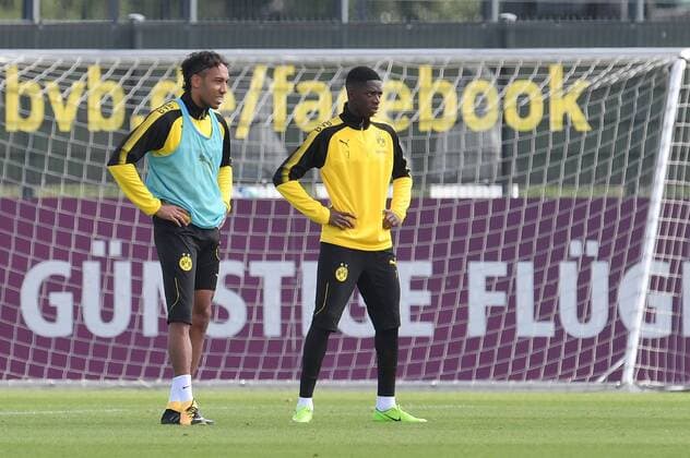 09.08.2017, Fussball GER, 1. Bundesliga, Saison 2017 2018, Training Borussia Dortmund, re-Emerick Aubameyang, Pierre Emerick Aubameyang (Borussia Dortmund), li., und Ousmane Dembele (Borussia Dortmund)