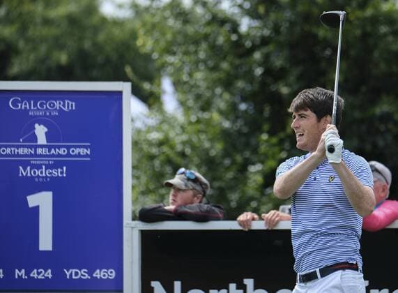 August 10th 2017, Galgorm Castle Golf Club, Galgorm, Northern Ireland; Northern Ireland Open, 1st Round; Local player Dermot Mcelroy (NIR) reacts to his opening tee shot xNigelxCookex  ActionPlus11914087