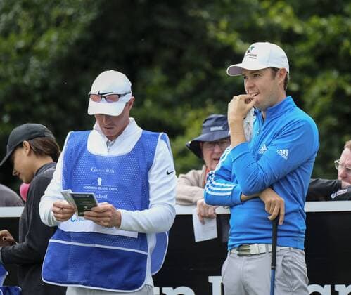 August 10th 2017, Galgorm Castle Golf Club, Galgorm, Northern Ireland; Northern Ireland Open, 1st Round; Steven Brown (ENG) studies the 1st fairway at the start of his opening round xNigelxCookex  ActionPlus11914077